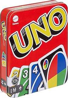 UNO Family Card Game, with 112 Cards in a Sturdy Storage Tin, Travel-Friendly, Makes a Great Toy for 7 Year Olds and Up