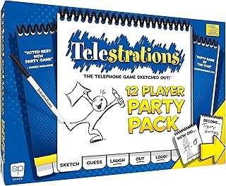 Telestrations Party Pack 12 Player | 600 New Phrases to Sketch | Board Game | A Fun Family Game for Kids and Adults | Family Game Night Just Got Better | Telephone Game Sketched Out, Multi-colored