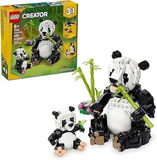 Creator 3 in 1 Wild Animals Panda Family - Building Toy with 3 Building Options, Panda, Penguin, or Orca - Animal Figures for Kids, Girls and Boys, Ages 8+ - Gift Idea for Birthdays - 31165