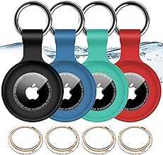 4Pack for Airtag Holder IPX8 Waterproof for Apple Air Tags with Keychain,Shockproof GPS Cover [Anti-Scratch] [PC+Silicone] for Air-Tag Item Finders Case for Pets,Kids,Luggages-Black/Blue/Green/Red