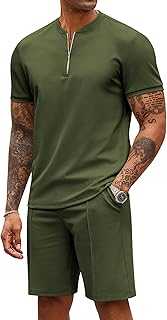 Men's 2 Pieces Outfits Casual Quarter Zip Polo T Shirt and Shorts Set Athletic Jogging Summer Tracksuit