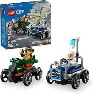 City Airplane vs. Hospital Bed Race Car Pack Toy - Building Toy for Kids, Boys and Girls, Ages 5+ - Gift for Birthdays and Holidays - Includes 2 Minifigures - 60459