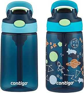 Kids Water Bottle with Redesigned AUTOSPOUT Straw, 14oz., 2 Pack, Blueberry and Blue Raspberry & Blueberry and Blue Raspberry with Cosmos