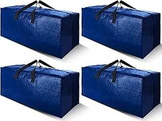4 Pack Heavy Duty Extra Large Moving Bags with Backpack Straps - Strong Handles & Zippers, Storage Totes For Space Saving, Fold Flat, Alternative to Moving Box (X-Large-Set of 4, Blue)