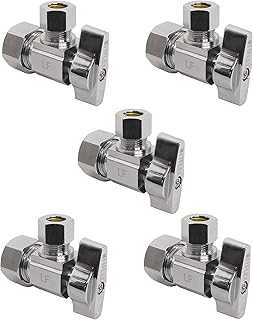 Heavy Duty 1/4 Quarter Turn Angle Shut Off Valve Squared Body 1/2 in. NOM Comp Inlet x 3/8 in. OD Compression Outlet Chrome Plated Brass (5 Pack)
