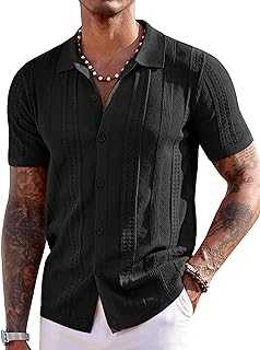 Men's Knit Shirts Short Sleeve Button Down Polo Shirt Fashion Casual Summer Beach Shirts