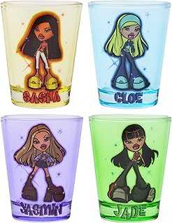 Silver Buffalo Bratz Sparkle Featuring Sasha, Cloe, Jasmin, and Jade 4 Pack Mini Glasses, 1.5 Ounces