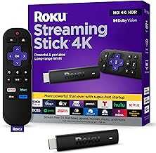 Streaming Stick 4K - HDR & Dolby Vision Roku Streaming Device for TV with Voice Remote & Long-Range Wi-Fi - Free & Live TV