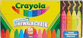 Ultimate Washable Chalk Collection (64ct), Bulk Sidewalk Chalk, Outdoor Chalk for Kids, Anti-Roll Sticks, School Supplies