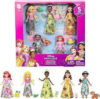 Disney Princess & Friends Set with 5 Posable Small Dolls in Removable Skirts or Pants & 5 Friend Figures, Inspired by The Disney Movies