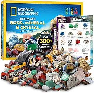 NATIONAL GEOGRAPHIC Rock Collection Box for Kids – 300+ Piece Gemstones and Crystals Set Includes Geodes and Real Crystals, Rocks and Minerals, Science Kit for Kids, A Geology Gift for Boys and Girls