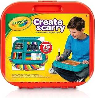 Create 'N Carry Art Set (75pcs), 2-in-1 Lap Desk & Carrying Case, Art Kit for Kids Crafts, Drawing & Coloring Supplies, Travel Gifts for Kids