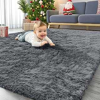 Area Rugs for Living Room Bedroom, Machine Washable 4x5.9 Feet Soft Fluffy Shaggy Bedside Rug, Indoor Floor Carpet for Kids Girls and Boys, Dorms, Nursery Rooms, Home Decor Aesthetic, Grey